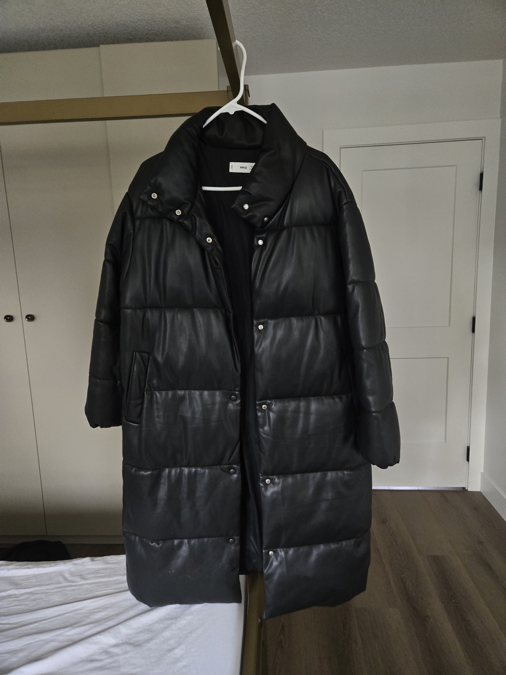 Women’s Black Leather-Look Puffer Coat - Unbranded